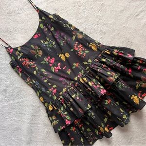 Cara Cara Tory Sleeveless Ruffle Tiered Flounce Hem Dress Botanical Black Sz L
